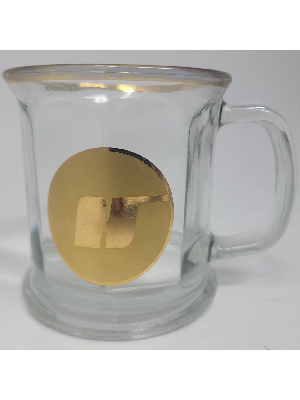 Vintage Halliburton Logo Glass Mug Gold Rim Octagonal Base Oilfield Cup